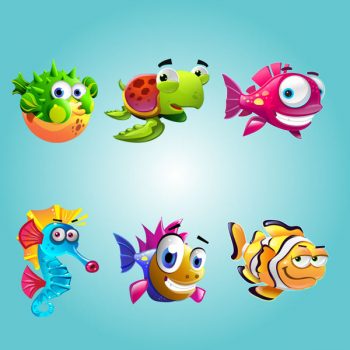 Illustration of the cartoon sea creatures vectors free - 1306201603