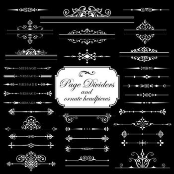Page dividers ornate headpieces isolated on black background - 2707201601