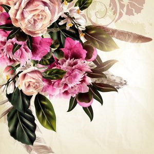 Grunge vector background with rose and peony flowers in vintage style - 2807201605