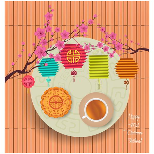 Mid Autumn Lantern Festival background with moon cake and tea - 1208201602