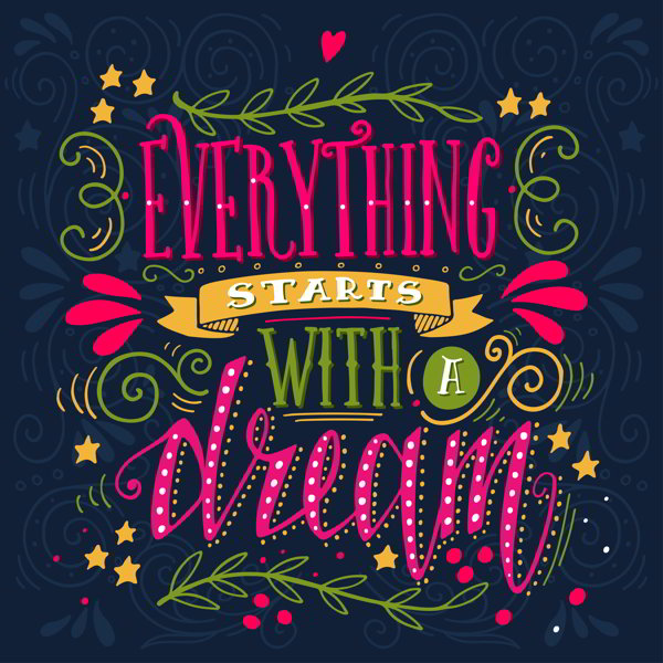 Everything Starts With A Dream Quote Hand Drawn Illustration - 1208201606