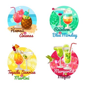 Tropical cocktails flat vector - 2908201601